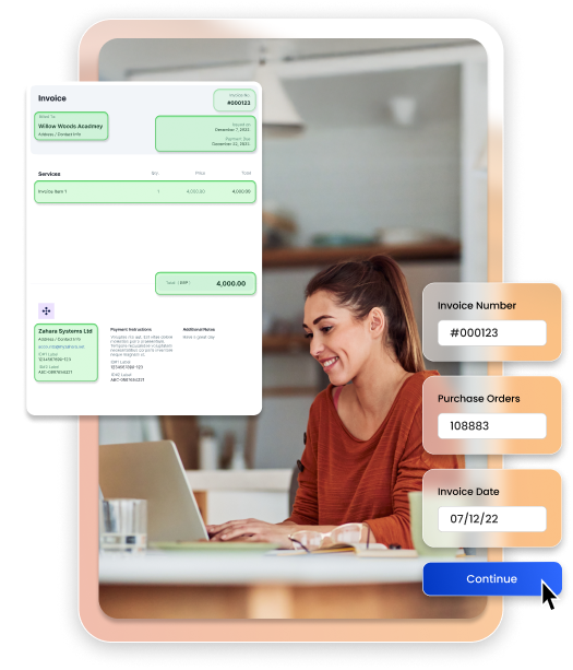  a happy woman using zahara invoice processing software hero image
