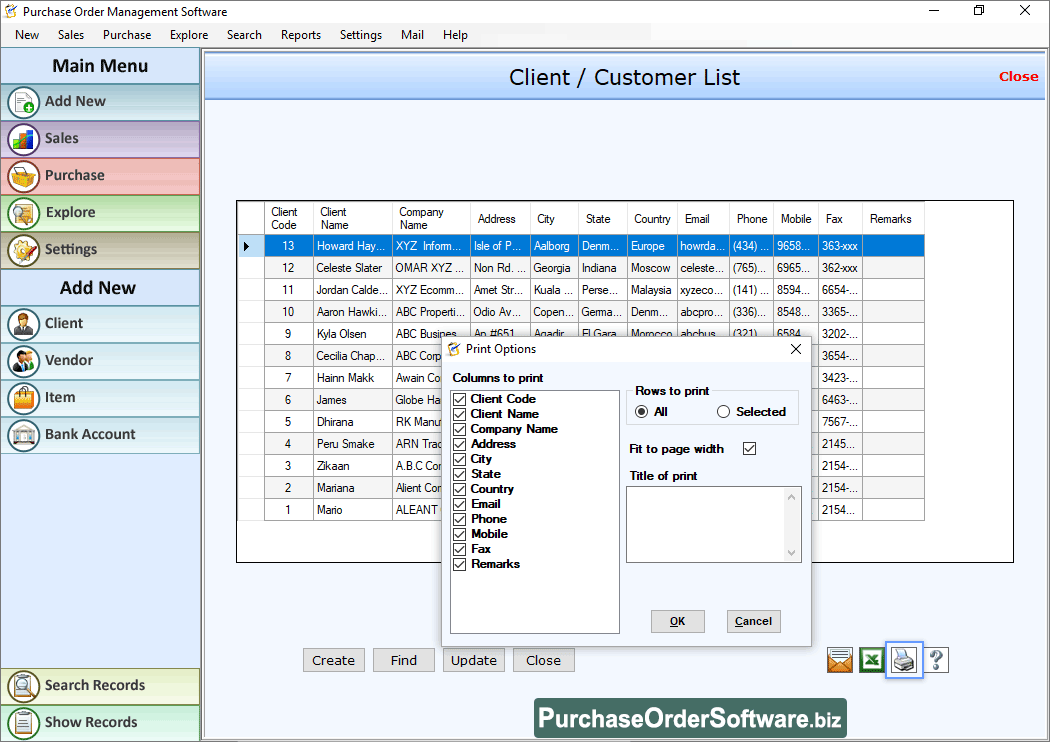 Client Custome List