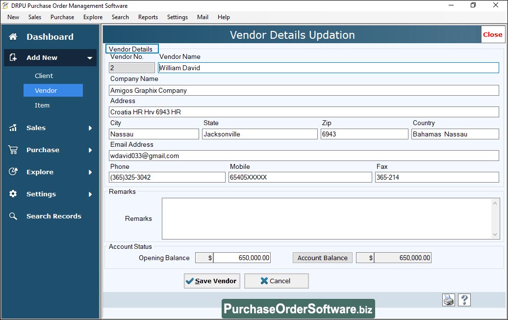 Vendor Details